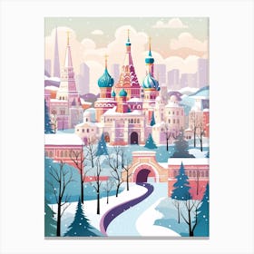 Vintage Winter Travel Illustration Moscow Russia 1 Canvas Print