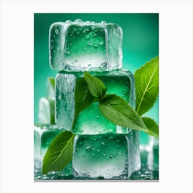 Ice Cubes With Mint Leaves Canvas Print