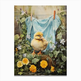 Duckling Under The Washing Line 4 Canvas Print
