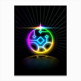 Neon Geometric Glyph in Candy Blue and Pink with Rainbow Sparkle on Black n.0085 Canvas Print