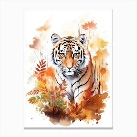 A Tiger Watercolour In Autumn Colours 3 Canvas Print