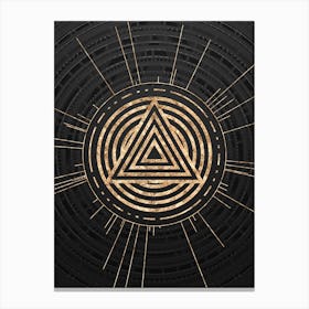 Geometric Glyph Symbol in Gold with Radial Array Lines on Dark Gray n.0136 Canvas Print