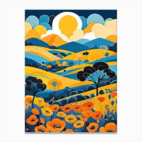 Cartoon Poppy Field Landscape Illustration (92) Canvas Print