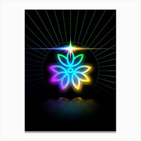 Neon Geometric Glyph Abstract in Candy Blue and Pink with Rainbow Sparkle on Black n.0296 Canvas Print