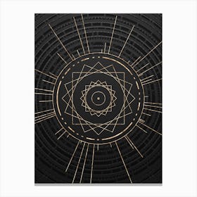 Geometric Glyph Symbol in Gold with Radial Array Lines on Dark Gray n.0107 Canvas Print