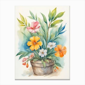 Watercolor Flowers In A Pot Canvas Print