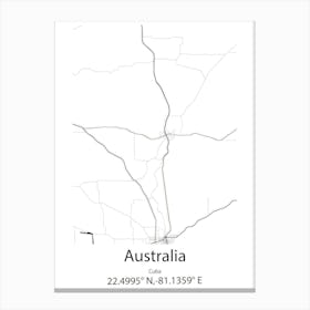 Australia,Cuba Minimalist Map Canvas Print