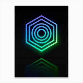 Neon Blue and Green Abstract Geometric Glyph on Black n.0272 Canvas Print