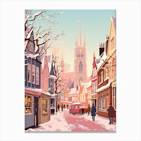 Vintage Winter Travel Illustration Canterbury United Kingdom 2 Canvas Print