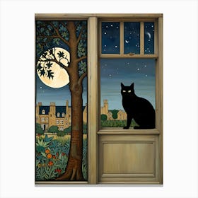 William Morris Rose Cat In The Moonlight 1 Canvas Print