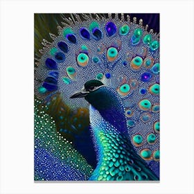 Peacock Pointillism Bird Canvas Print