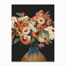 Autumn Dahlia Flowers In A Ceramic Vase Canvas Print