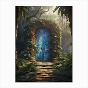 Blue Door In The Forest Canvas Print