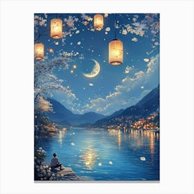 Moonlight Over Lake Canvas Print