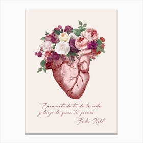Floral Anatomical Heart (quote by Frida) 1 Canvas Print