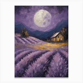 Full Moon Over The Lavender Fields - Dark Gloomy Beautiful Enchanting Feature Art Wall Decor - Flowers Canvas Print