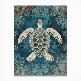 Aqua Ornamental Sea Turtle 1 Canvas Print