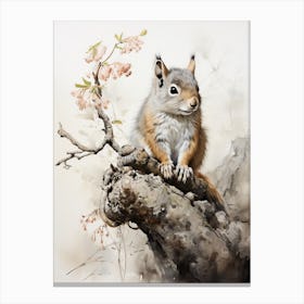 Squirrel, Japanese Brush Painting, Ukiyo E, Minimal 3 Canvas Print