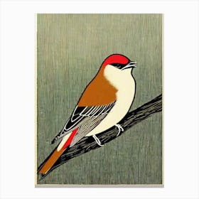 Cedar Waxwing Linocut Bird Canvas Print