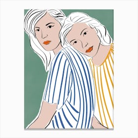 Two Women In Striped Shirts Canvas Print