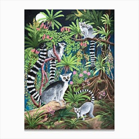 Madagascar: Ringtails And Orchids Canvas Print