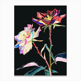 Neon Flowers On Black Rose 3 Canvas Print