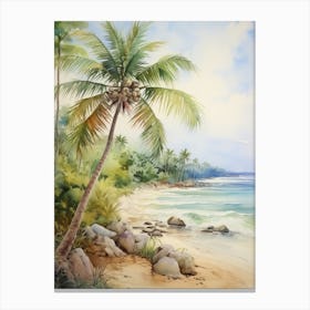 Watercolor Of A Tropical Beach 1 Canvas Print