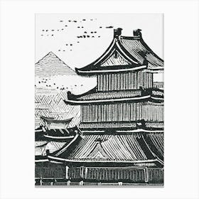 Asian Pagoda Linocut Canvas Print