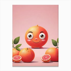 Pink Grapefruit Cartoon Art Print 0 Canvas Print