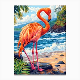 Greater Flamingo Galapagos Islands Ecuador Tropical Illustration 5 Canvas Print