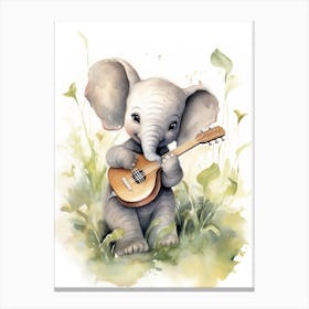 Elephant Painting Playing An Instrument Watercolour 4 Canvas Print