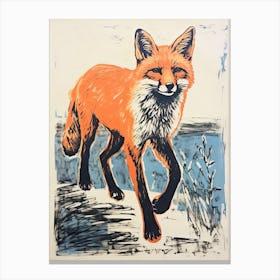 Red Fox, Woodblock Animal Drawing 1 Canvas Print