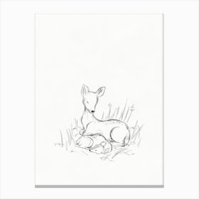 Doe And Fawn Pencil Sketch Canvas Print