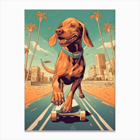 Vizla Dog Skateboarding Illustration 2 Canvas Print