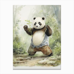 Panda Art Practicing Tai Chi Watercolour 3 Canvas Print