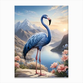 Floral Blue Flamingo Painting (57) Canvas Print