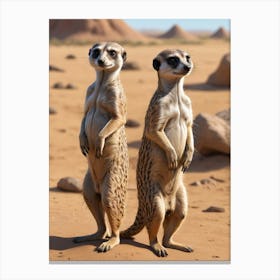 Meerkats In The Desert Canvas Print