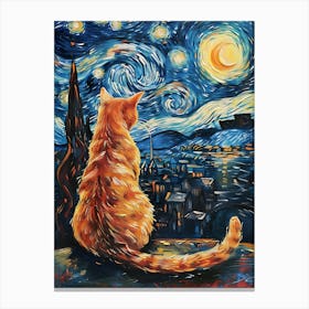 Starry Night Cat Painting Canvas Print