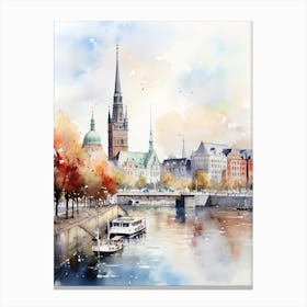 Hamburg Germany In Autumn Fall, Watercolour 4 Canvas Print