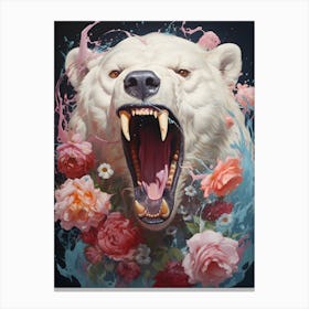 Polar Bear With Flowers Canvas Print