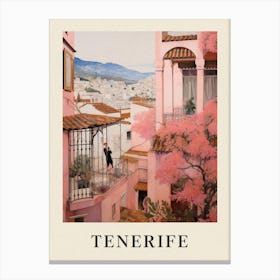 Tenerife Spain 3 Vintage Pink Travel Illustration Poster Canvas Print