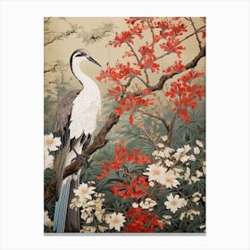 Woodland Sage And Bird Vintage Japanese Botanical Canvas Print