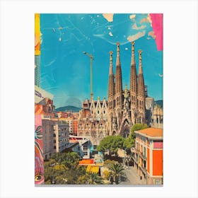 Barcelona   Retro Collage Style 1 Canvas Print