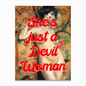 Devil Woman Red In Yellow Floral Canvas Print