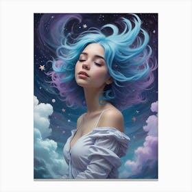 Blue Haired Girl Dreamscape Art Print (5) Canvas Print