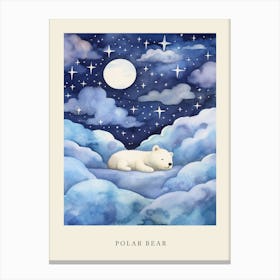 Baby Polar Bear 2 Sleeping In The Clouds Nursery Poster Canvas Print