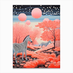 Zebra In The Wild Pink 4 Canvas Print