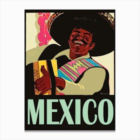 Mexico, Happy Man Playing Accordion Canvas Print