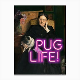 Pug life pink neon vintage altered art, trendy eclectic wall decor Canvas Print