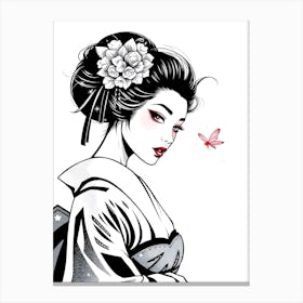 Geisha and Butterfly Drawing Canvas Print